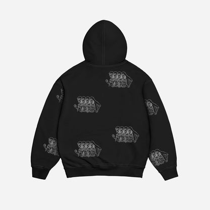 SKELETON HOODIE GARMENT DYED - BLACK