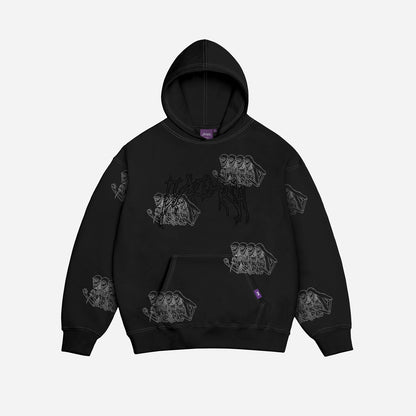 SKELETON HOODIE GARMENT DYED - BLACK