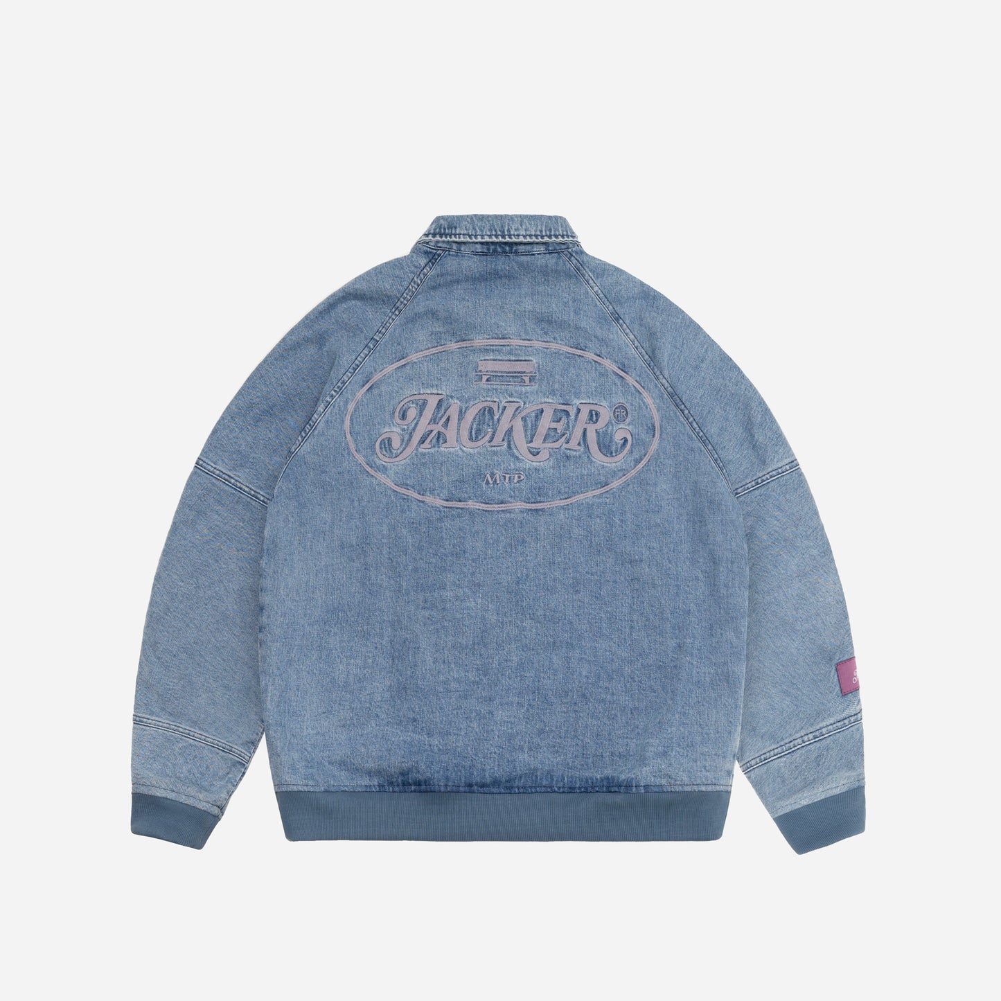 STAMP DYED BOMBER DENIM JACKET - BLUE