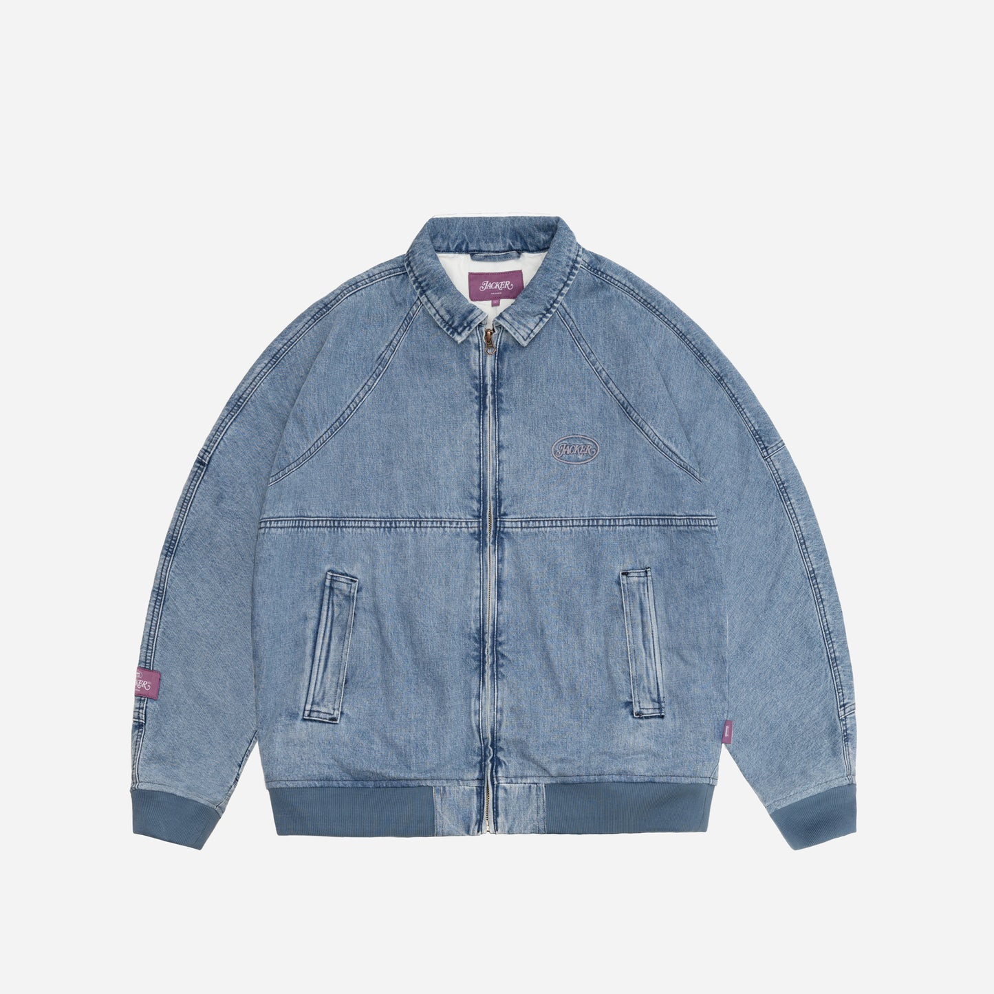 STAMP DYED BOMBER DENIM JACKET - BLUE