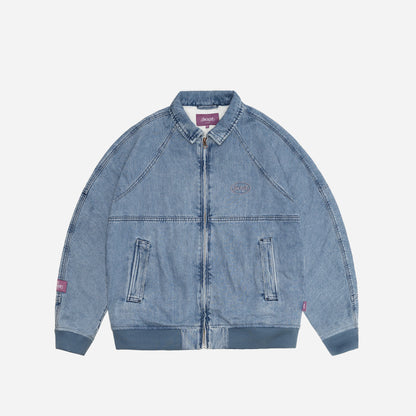 STAMP DYED BOMBER DENIM JACKET - BLUE