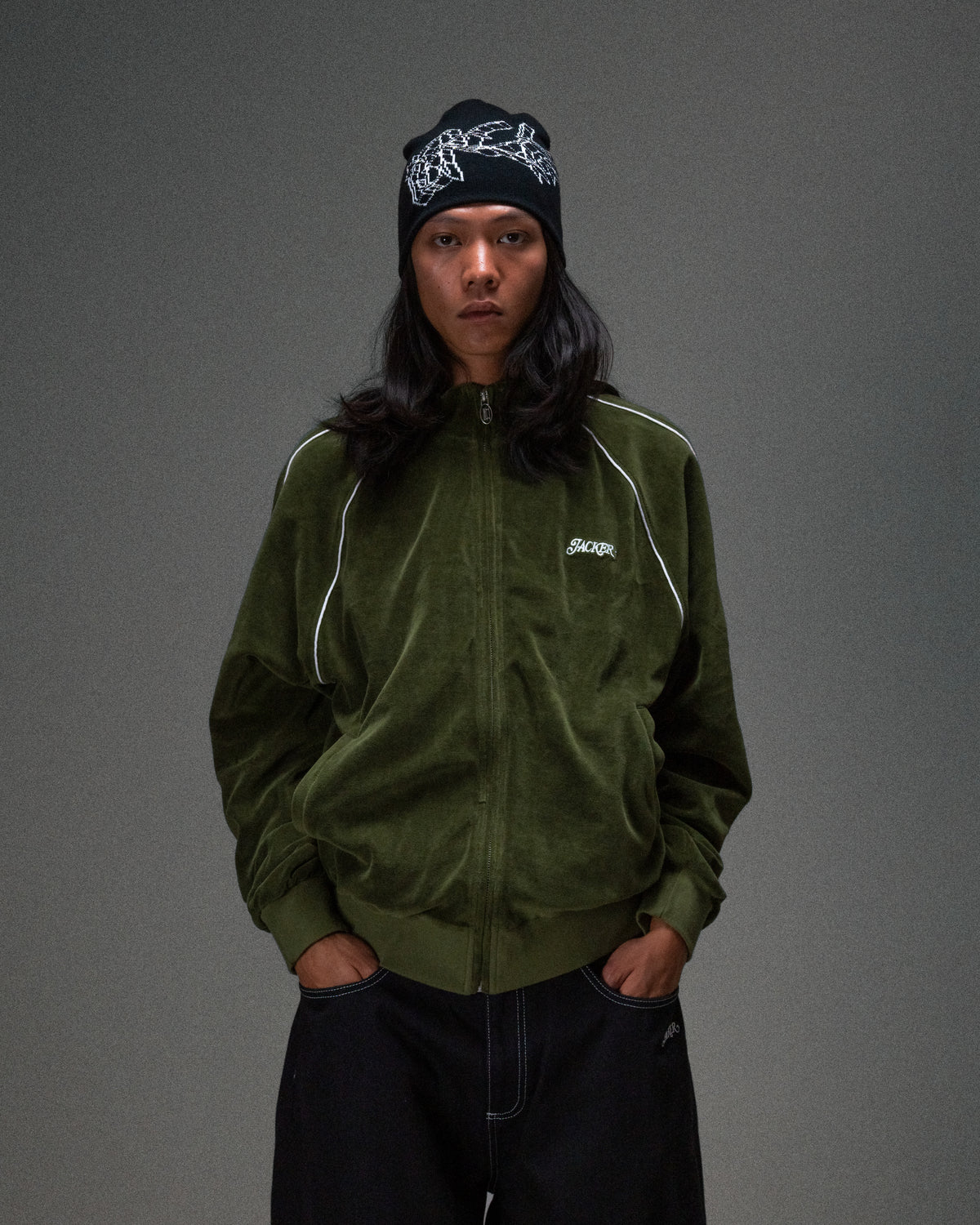 VELVET TRACK JACKET GREEN