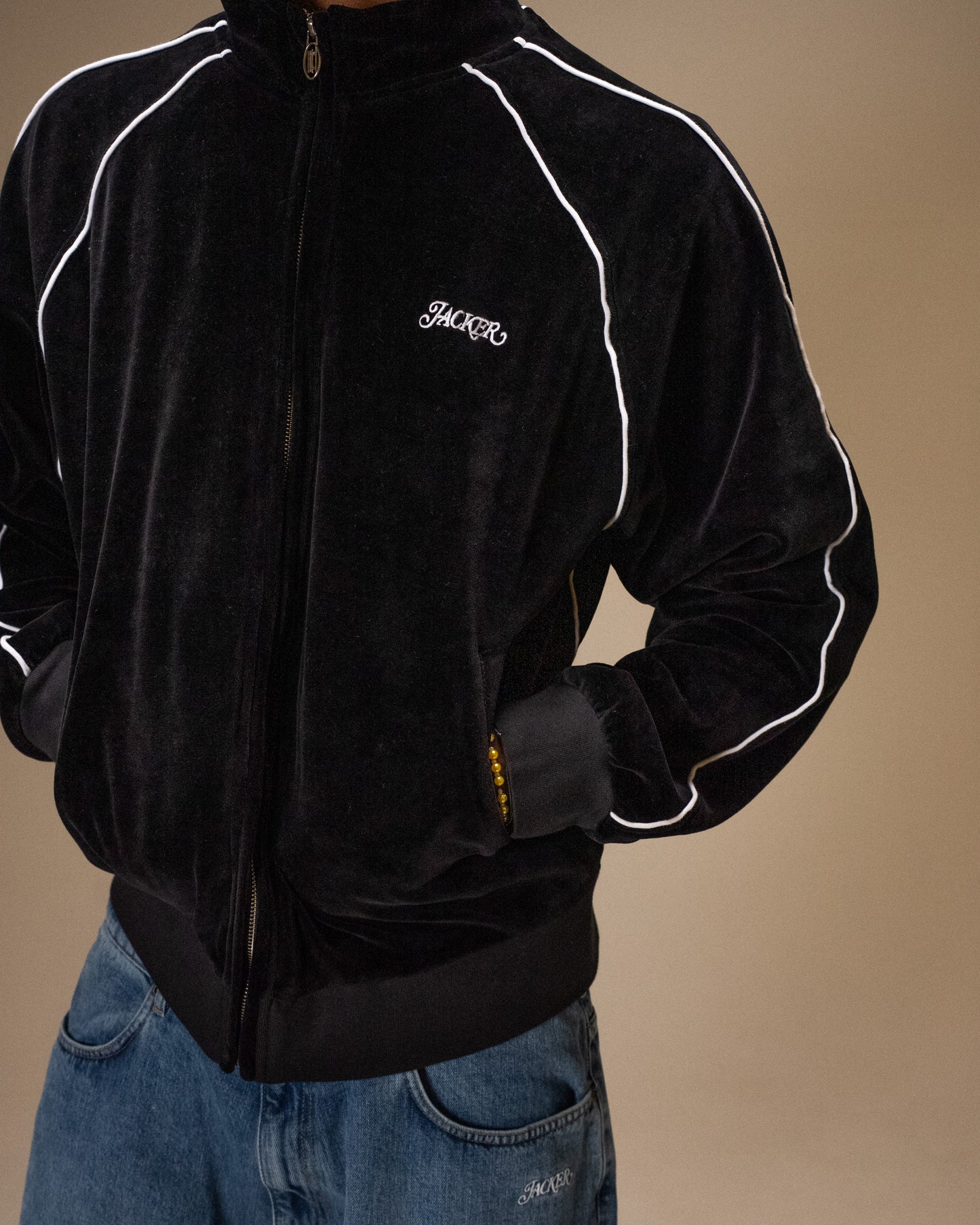 VELVET REFLECTIVE TRACK JACKET - BLACK