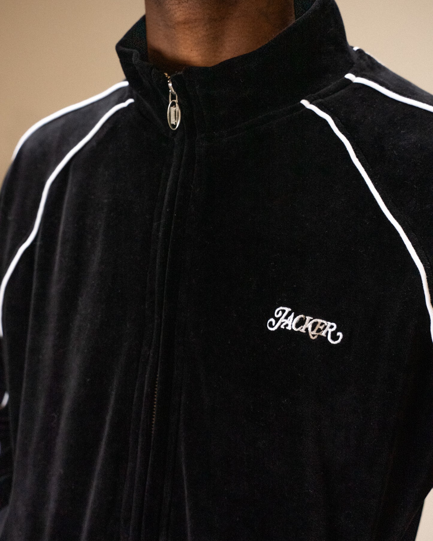 VELVET REFLECTIVE TRACK JACKET - BLACK