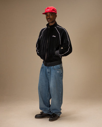 VELVET REFLECTIVE TRACK JACKET - BLACK