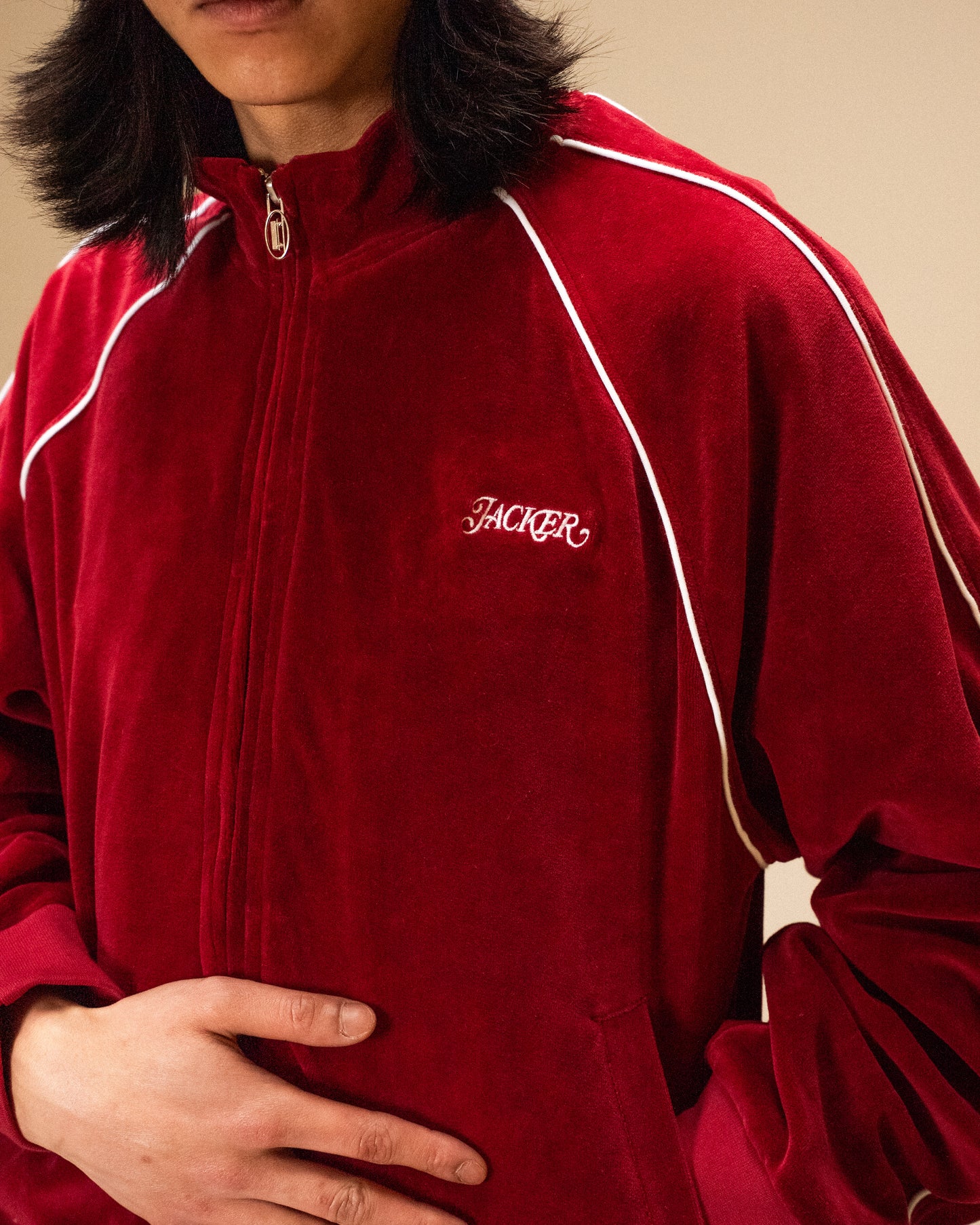 VELVET REFLECTIVE TRACK JACKET - RED