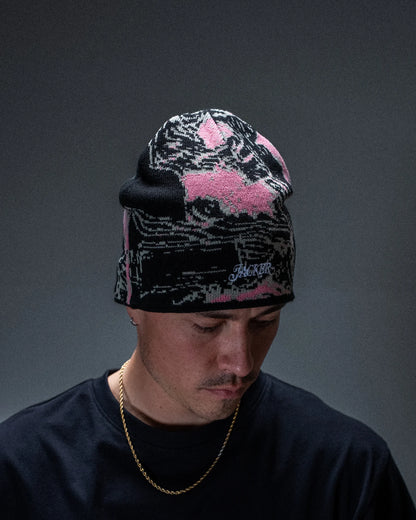 Bonnet Jacker jacquard Reckless noir et rose — produit porté