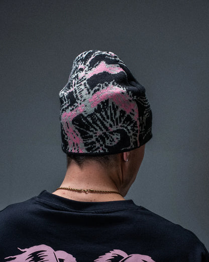 Bonnet Jacker jacquard Reckless noir et rose — produit porté de dos