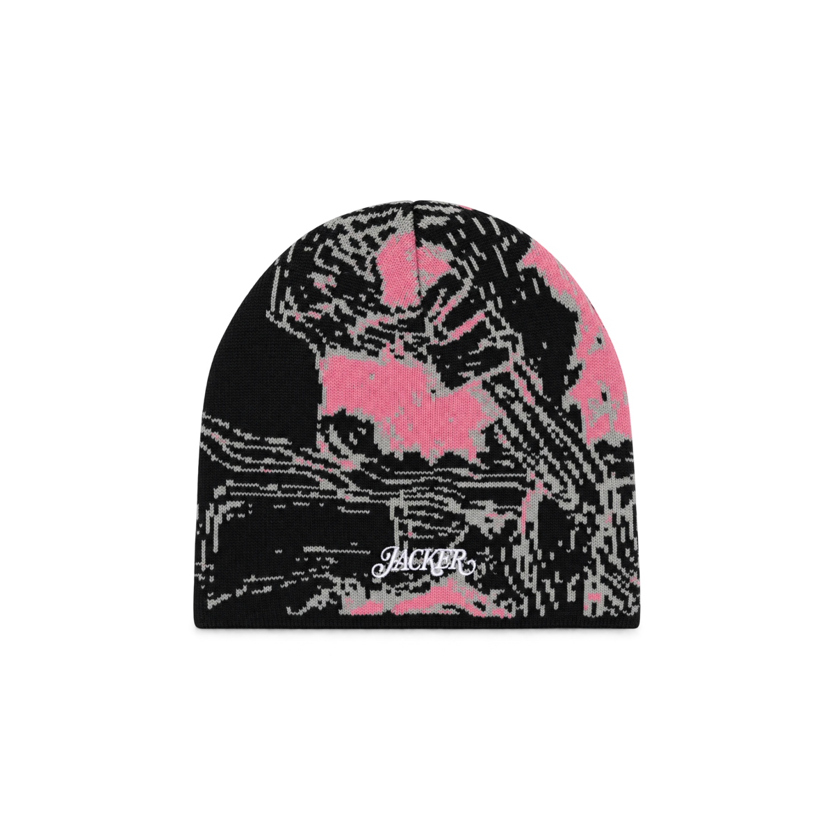 Bonnet Jacker jacquard Reckless noir et rose — vue de face