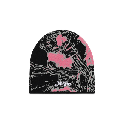 Bonnet Jacker jacquard Reckless noir et rose — vue de face