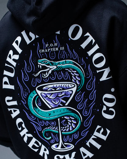 Sweat à capuche Jacker Purple Potion Light noir — détail du produit porté de dos
