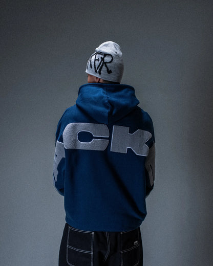 Sweat à capuche Jacker Yetorious bleu marine — produit porté de dos