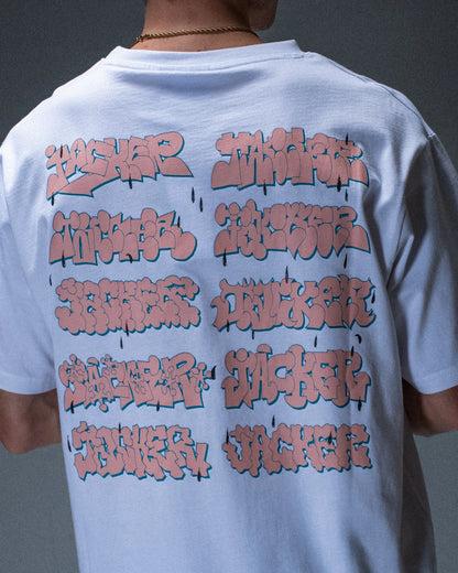 T-shirt Jacker Freehand blanc — détail du produit porté de dos