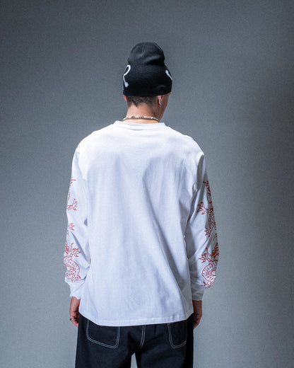 T-shirt manches longues Jacker Flying Dragons blanc — produit porté de dos