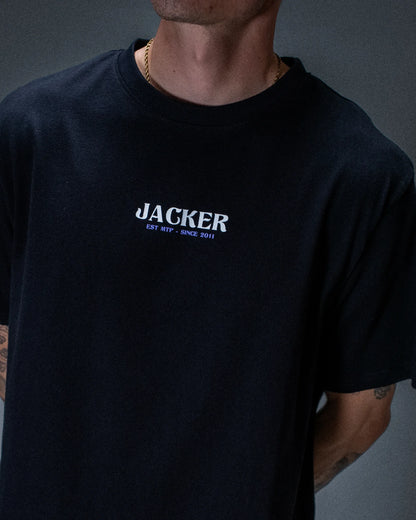 T-shirt Jacker Purple Potion noir — détail du produit porté